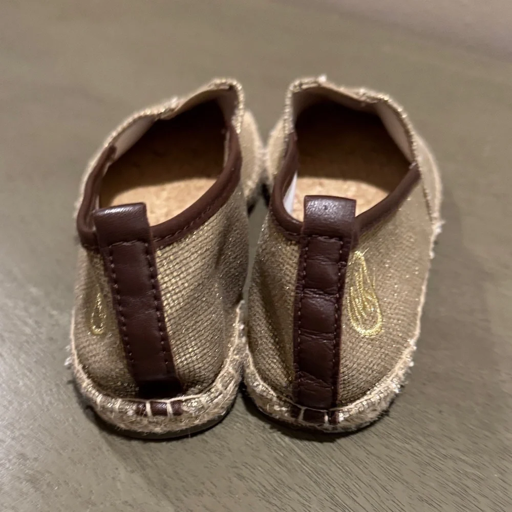 Michael Kors Metallic Gold Slip-On Espadrilles with Brown Trim (see measurements